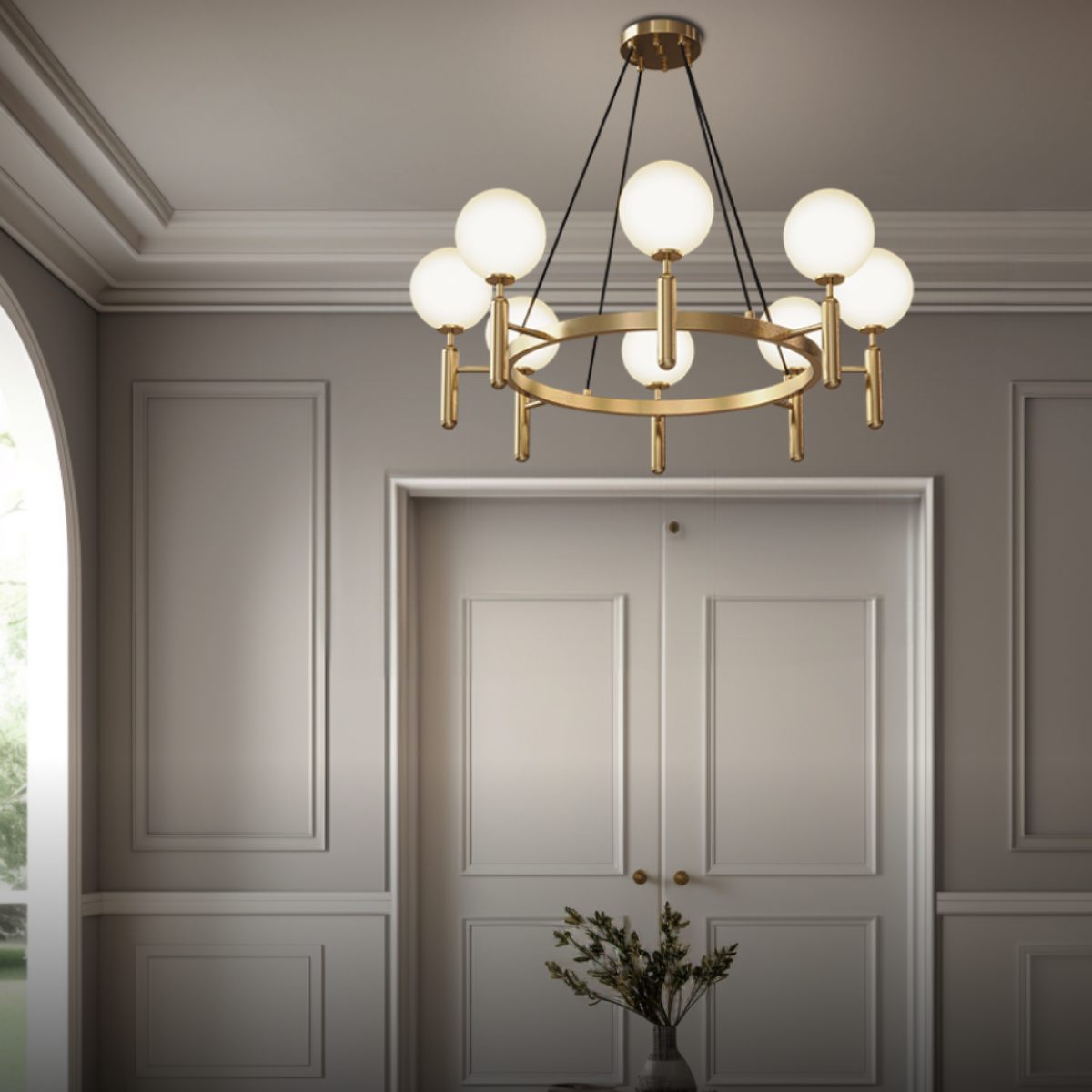 Kristy Luminaire LED Lustre Moderne Verre/Métal Doré/Blanc Salon - Neutralighting