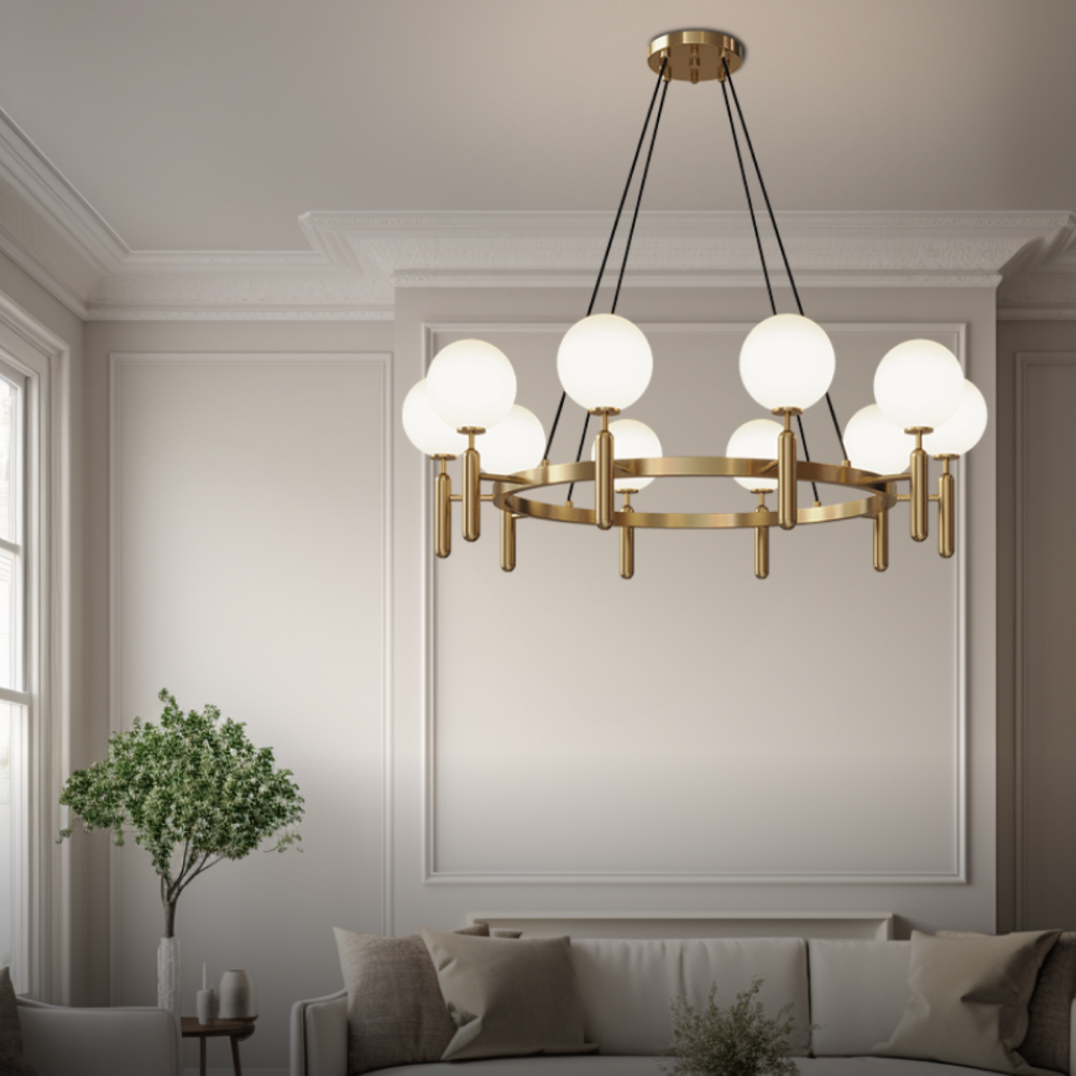 Kristy Luminaire LED Lustre Moderne Verre/Métal Doré/Blanc Salon - Neutralighting