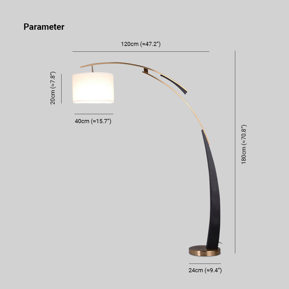 Mira Design Italien Lampadaire Arc Moderne Métal/Tissu Noir/Doré Salon