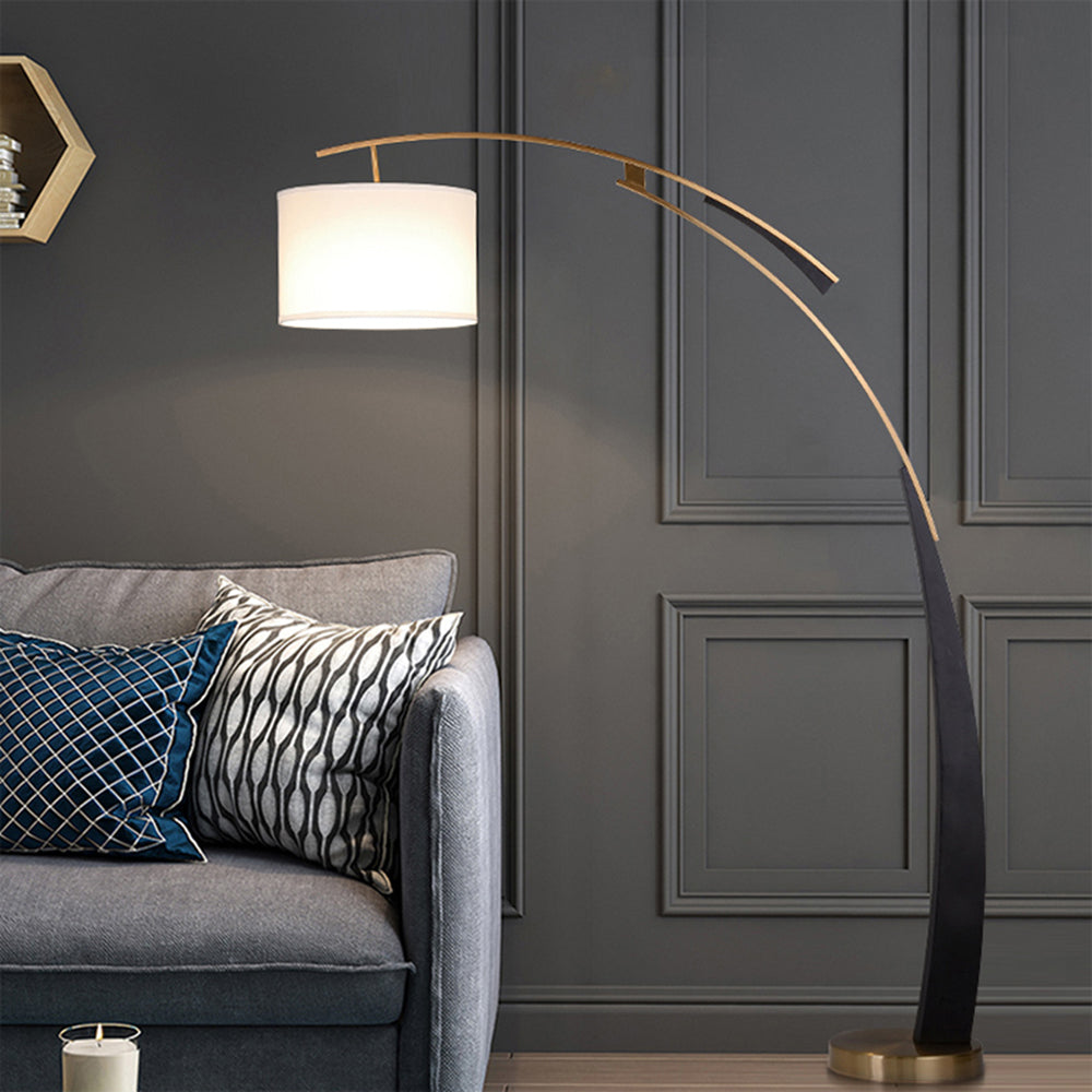 Mira Design Italien Lampadaire Arc Moderne Métal/Tissu Noir/Doré Salon