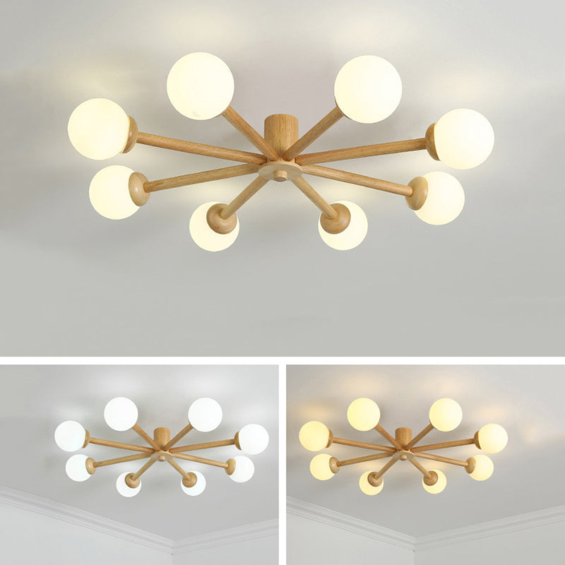 Muto Plafonnier Boule Moderne, Bois/Verre, Bois, Salon - Neutralighting