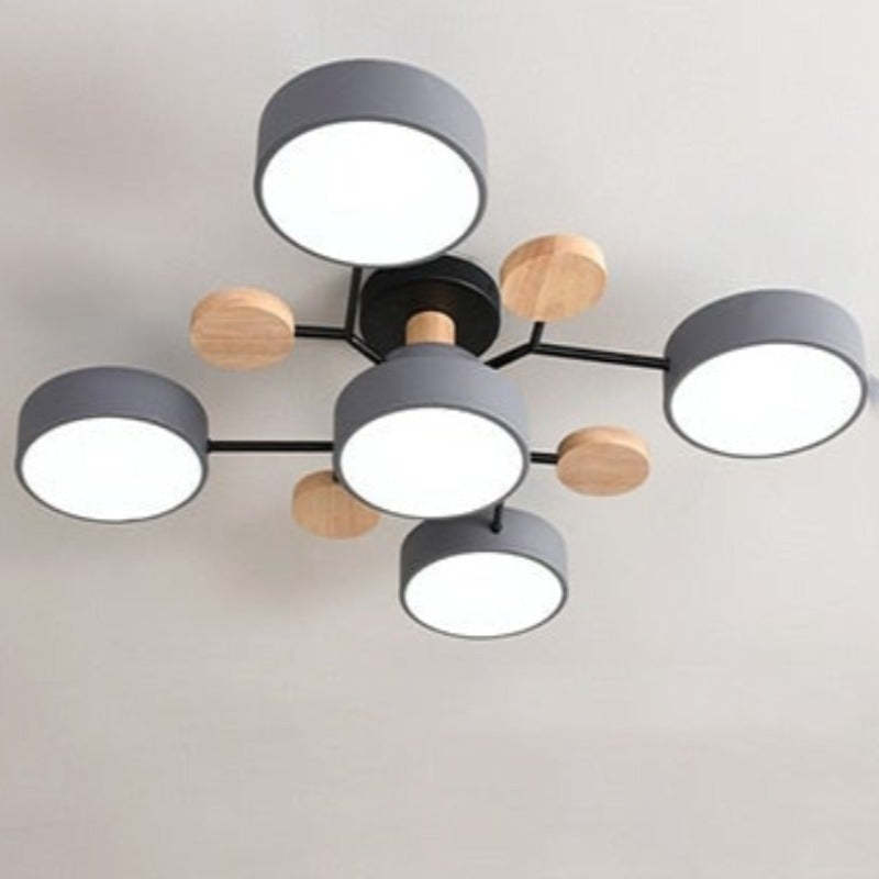 Arisha Plafonnier Rond Moderne, Métal/Bois, Blanc/Vert/Gris, Salon - Neutralighting
