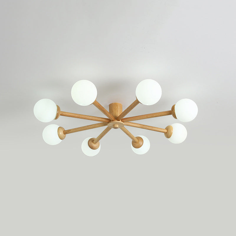Muto Plafonnier Boule Moderne, Bois/Verre, Bois, Salon - Neutralighting