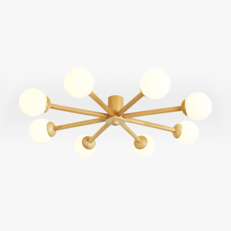 Muto Plafonnier Boule Moderne, Bois/Verre, Bois, Salon - Neutralighting