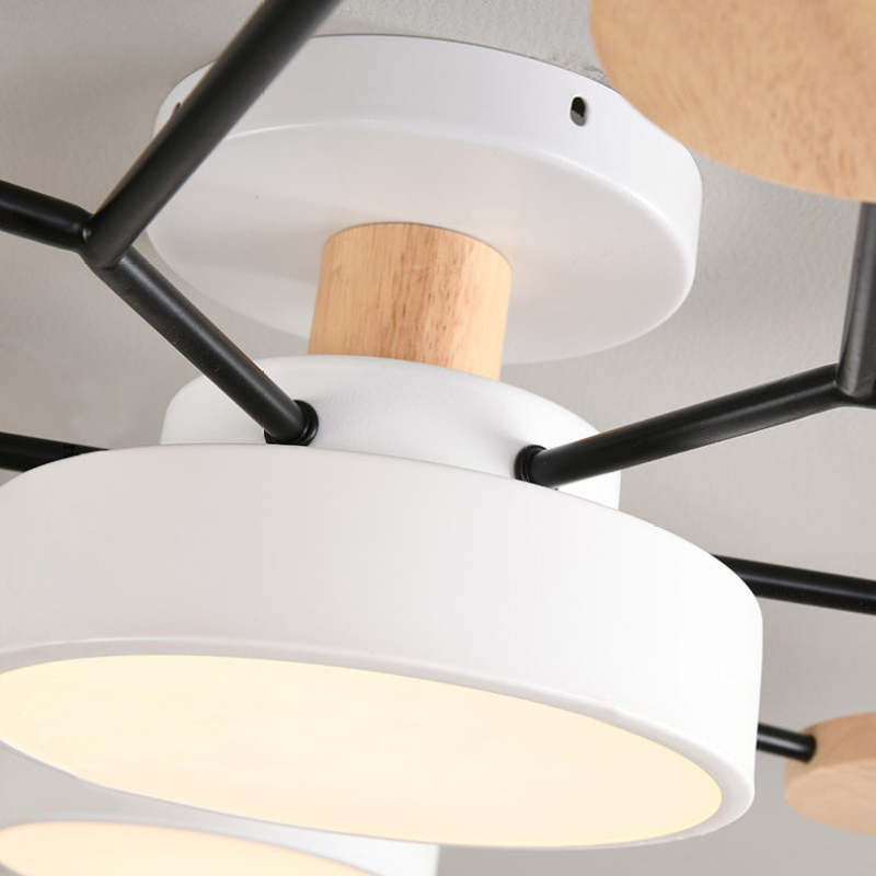 Arisha Plafonnier Rond Moderne, Métal/Bois, Blanc/Vert/Gris, Salon - Neutralighting