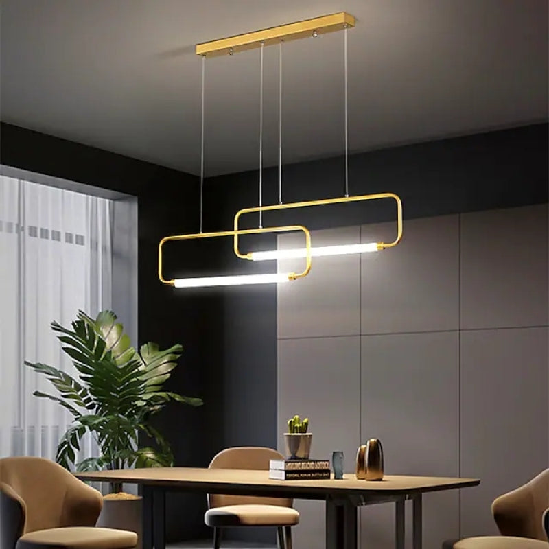 Arisha Suspension Luminaires Rectangulaire LED, Métal, Noir/Or, Salle à Manger - Neutralighting