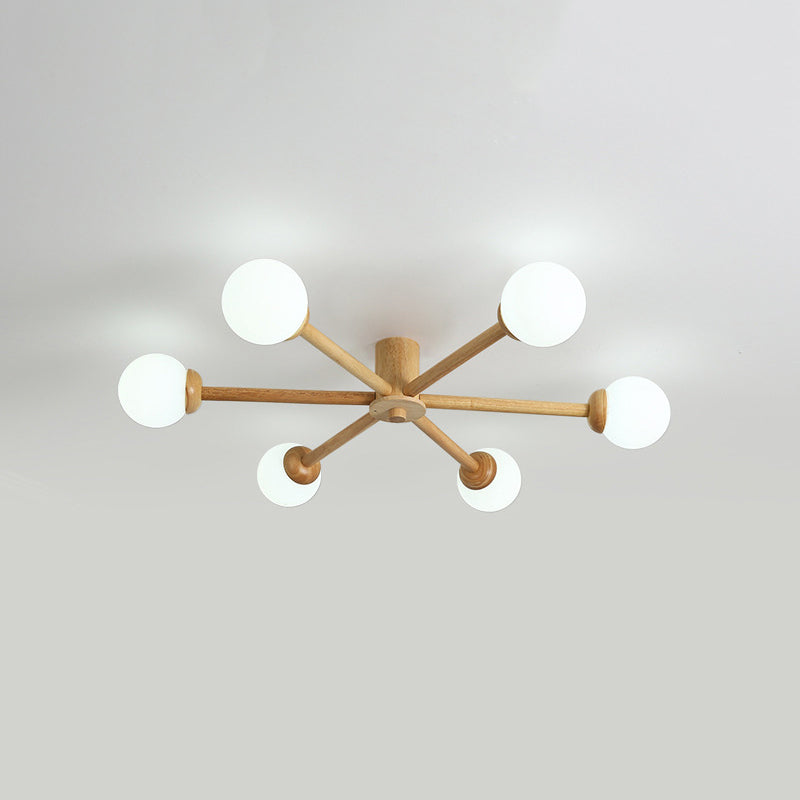 Muto Plafonnier Boule Moderne, Bois/Verre, Bois, Salon - Neutralighting