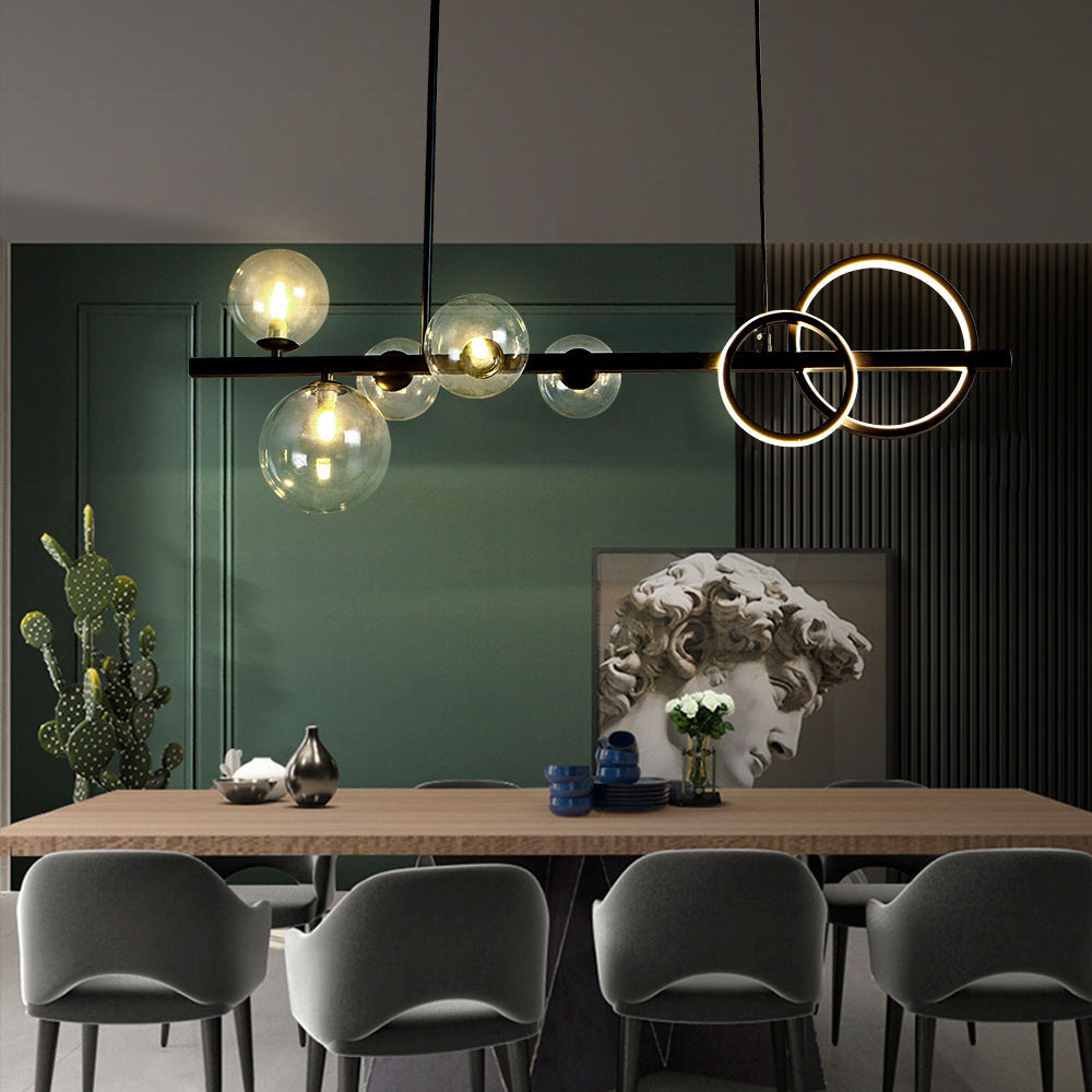 Valentina Suspension Anneau/Ronde Moderne, Métal/Verre, Noir/Doré, Salon - Neutralighting