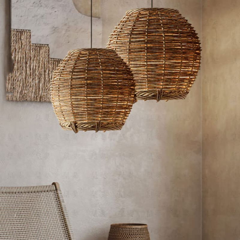 Ritta Suspension Luminaire LED Bois Rotin Salon/Salle à Manger - Neutralighting