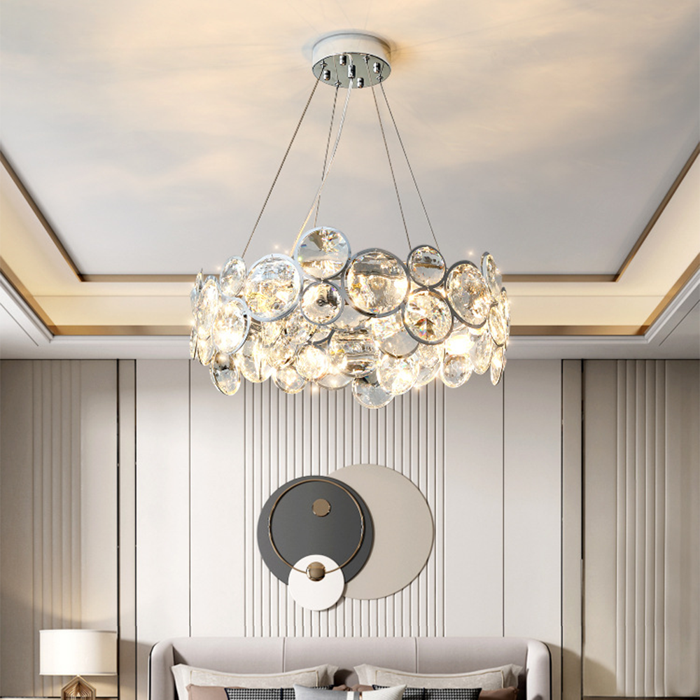 Kristy Lustre LED Moderne Rond Cristal Métal Salon
