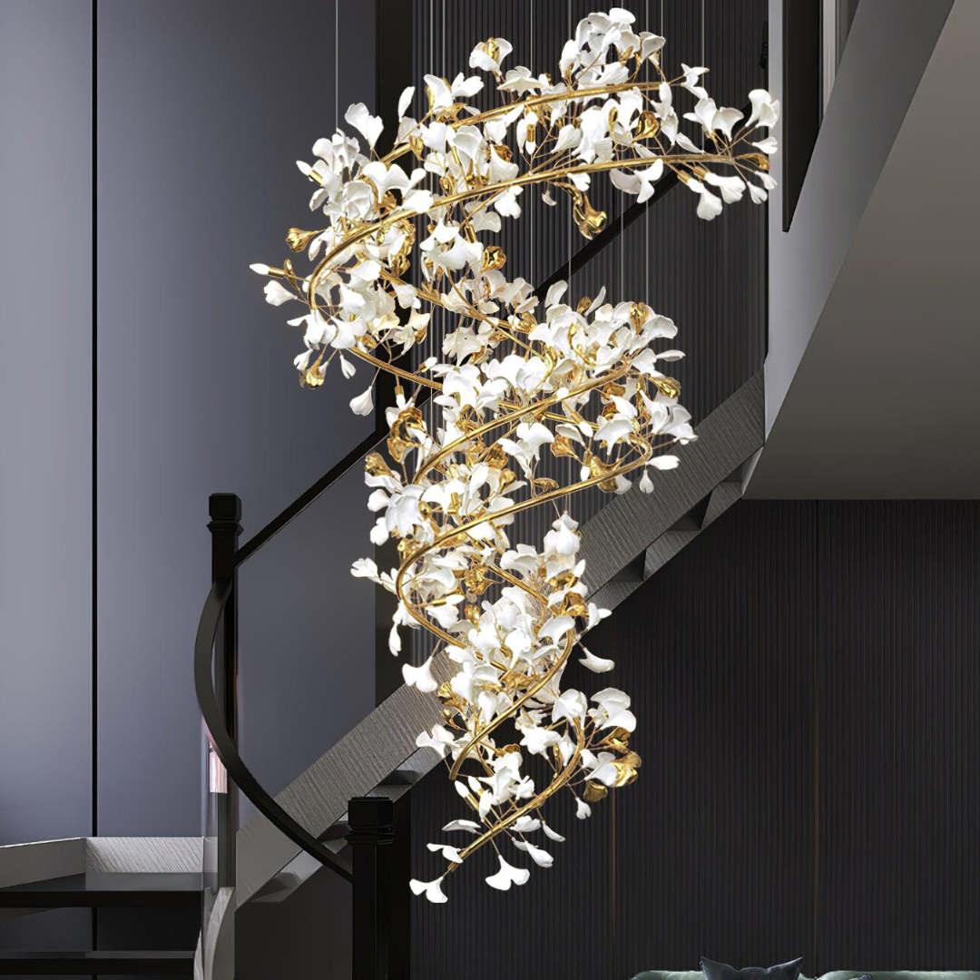 Olivia Lustre Fleur AntGlo Moderne , Métal/Céramique, Or, Escalier