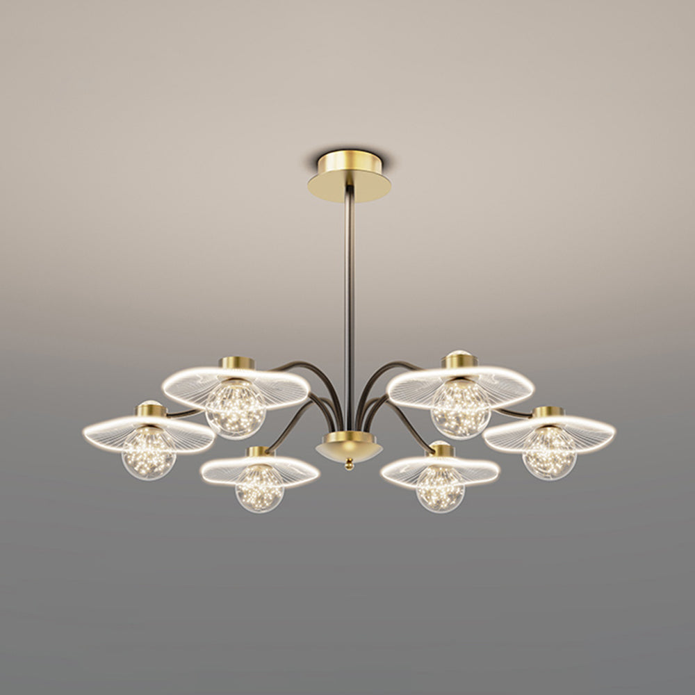Arisha Suspension Multi Transitionnel, Métal/Acrylique/Verre, Doré, Salon/Chambre à Coucher - Neutralighting