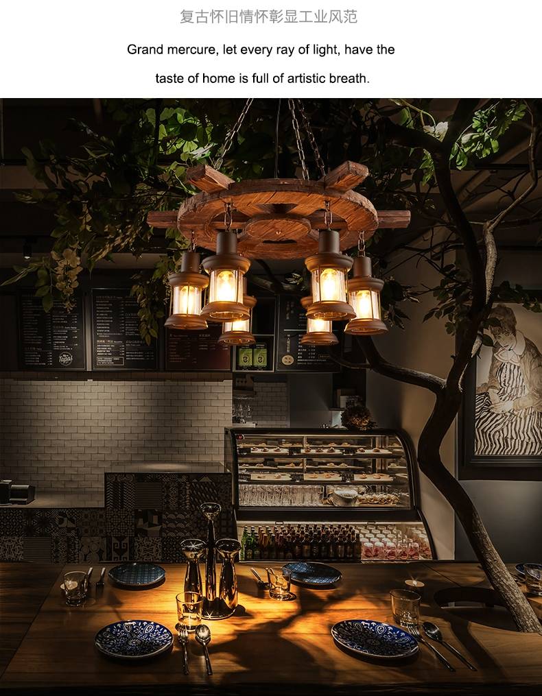 Epoch Vintage LED Lustre Bois/Verre/Métal Salle à manger Salon Bar - Neutralighting