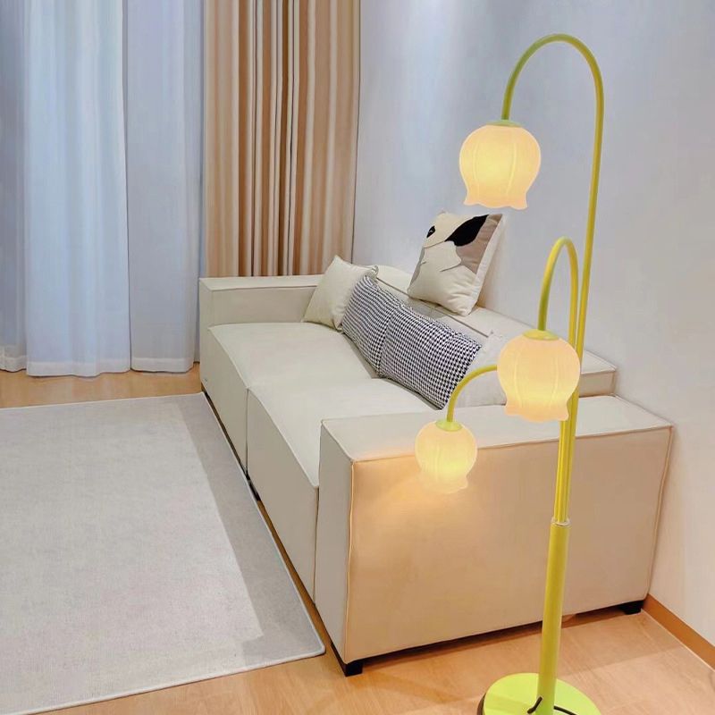 Arisha Lampadaire Fleur/Multi Art Deco, Métal/Verre, Blanc, Salon