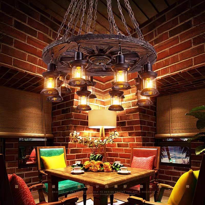 Epoch Ronde Vintage LED Lustre Bois/Métal/Verre Salon Cuisine - Neutralighting