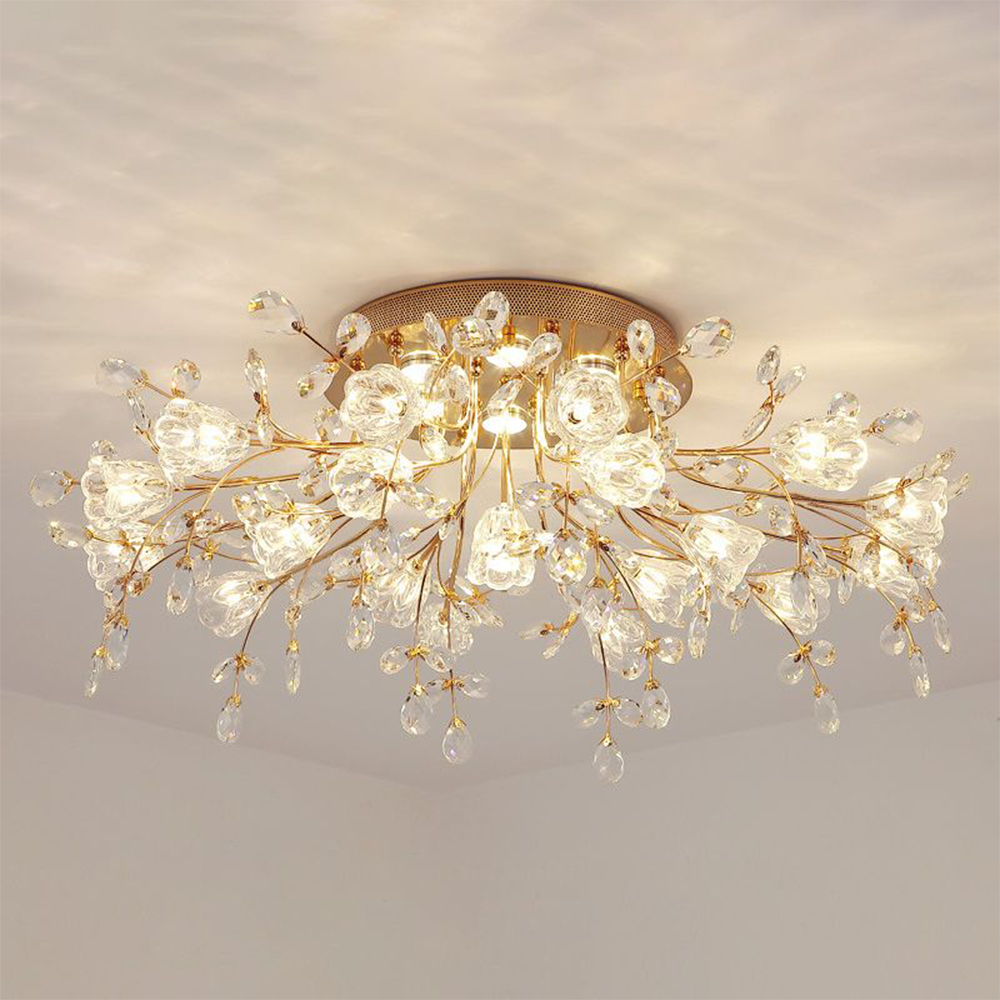 Arisha Design LED Plafonnier Fleur Art Deco Métal/Verre Doré Salon/Chambre à Coucher - Neutralighting