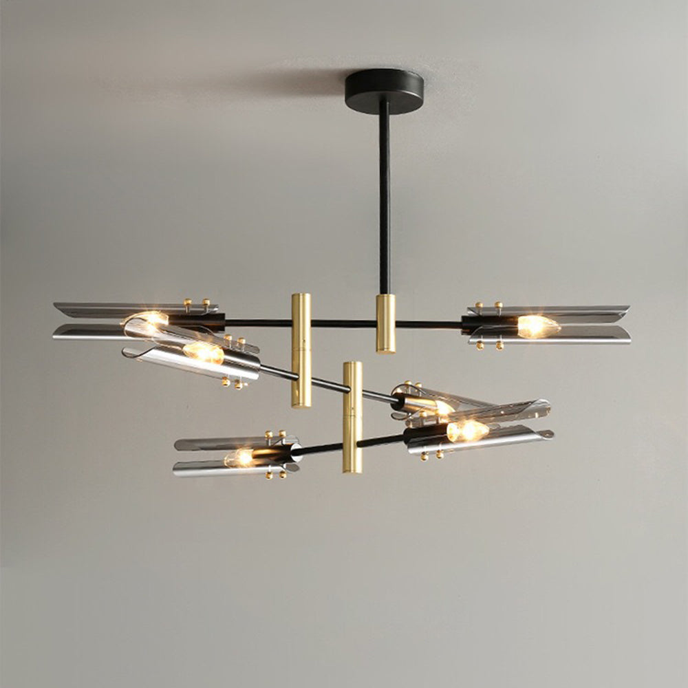 Arisha Plafonnier Linéaire Moderne, Métal/Verre, Gris Fumé/Ambre, Salon