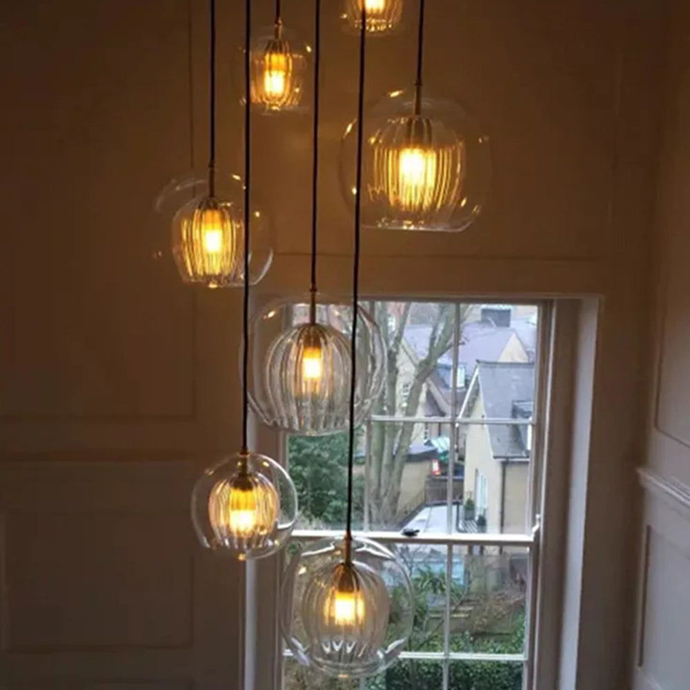 June Suspension Bulle Nordique Verre Transparent/Doré Salon/Chambre - Neutralighting
