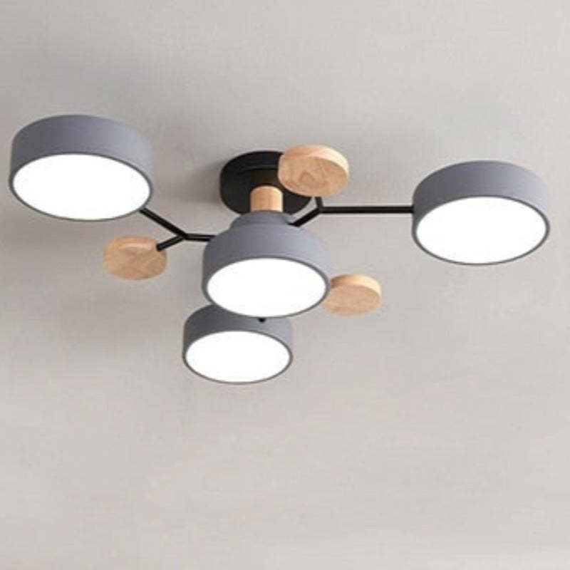 Arisha Plafonnier Rond Moderne, Métal/Bois, Blanc/Vert/Gris, Salon - Neutralighting