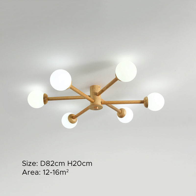 Muto Plafonnier Boule Moderne, Bois/Verre, Bois, Salon - Neutralighting