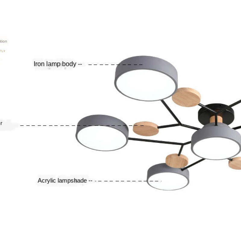 Arisha Plafonnier Rond Moderne, Métal/Bois, Blanc/Vert/Gris, Salon - Neutralighting