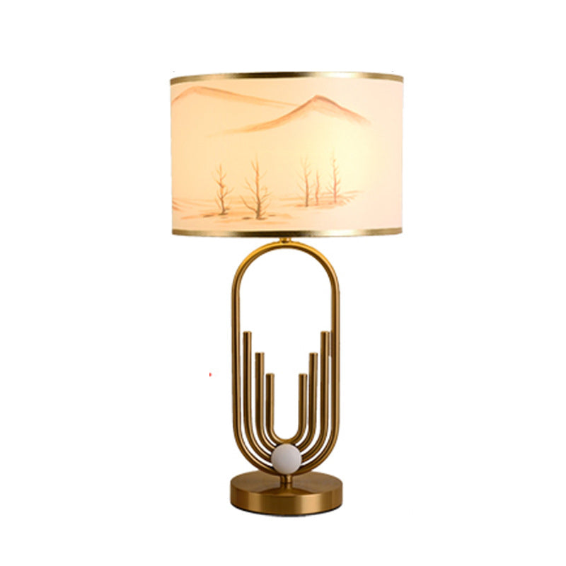 Mira Lampe de Table/Lampadaire Paysage Moderne, Métal/Tissu, Or, Salon - Neutralighting