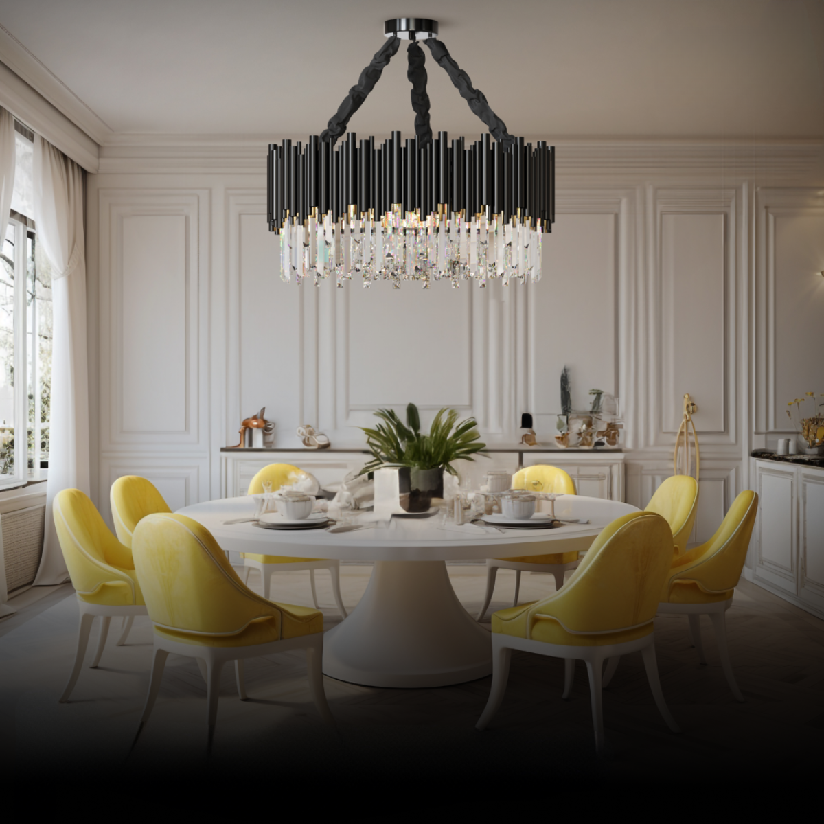 Kristy Suspension LED Industrielle Noir Cylindrique En Verre/Métal Salon