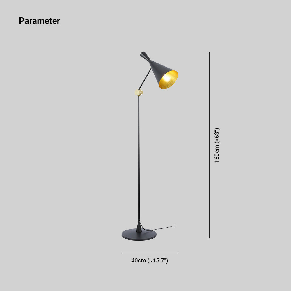 Arisha Design Lampadaire Entonnoir Minimaliste LED Noir Métal Salon