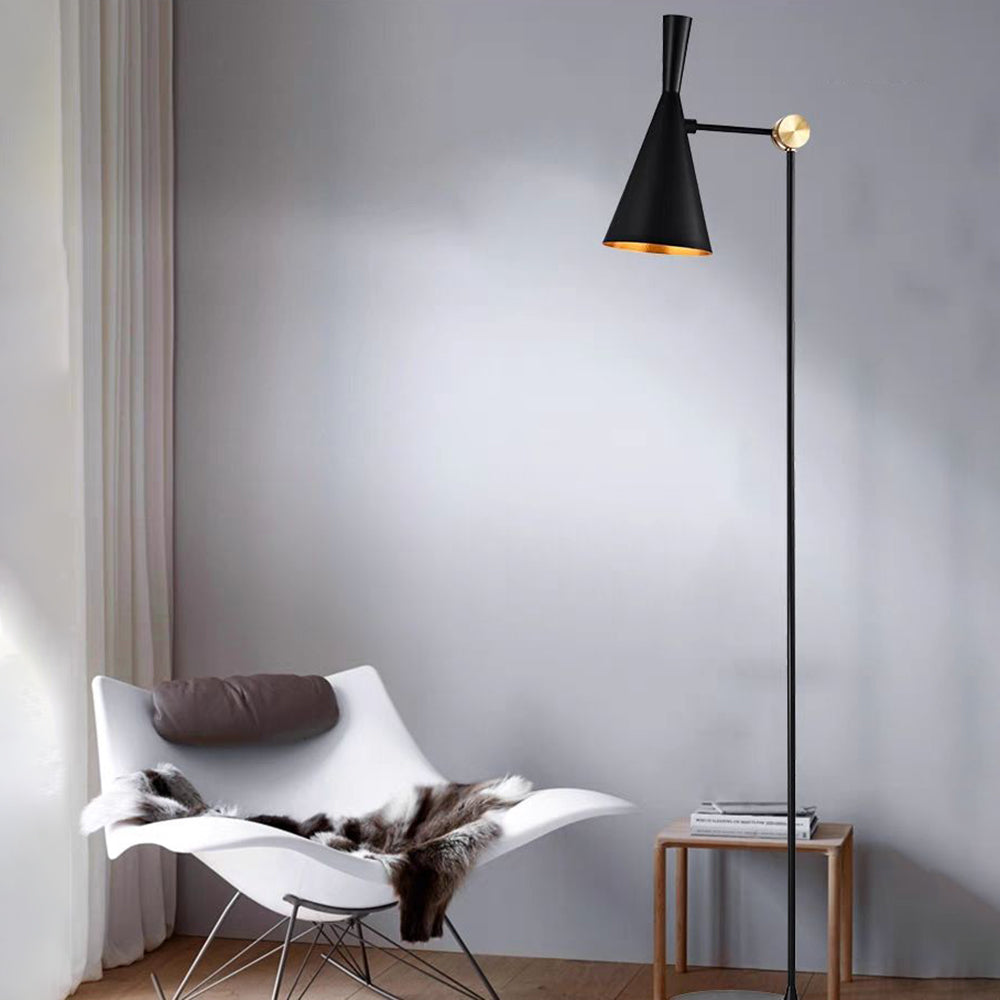 Arisha Design Lampadaire Entonnoir Minimaliste LED Noir Métal Salon