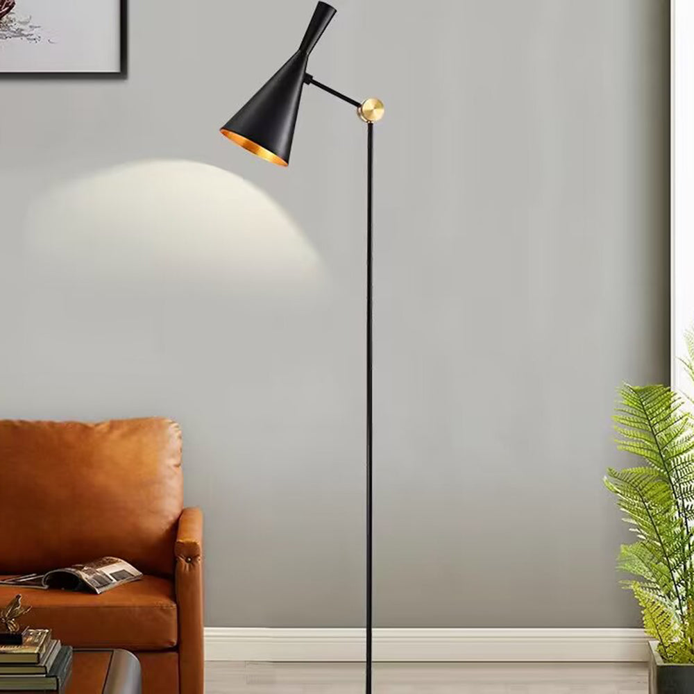Arisha Design Lampadaire Entonnoir Minimaliste LED Noir Métal Salon
