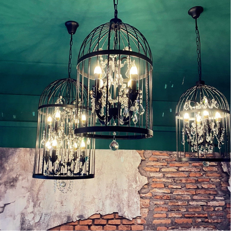 Arisha Industrielle LED Suspension Noir Métal Cristal Salon Salle à manger - Neutralighting