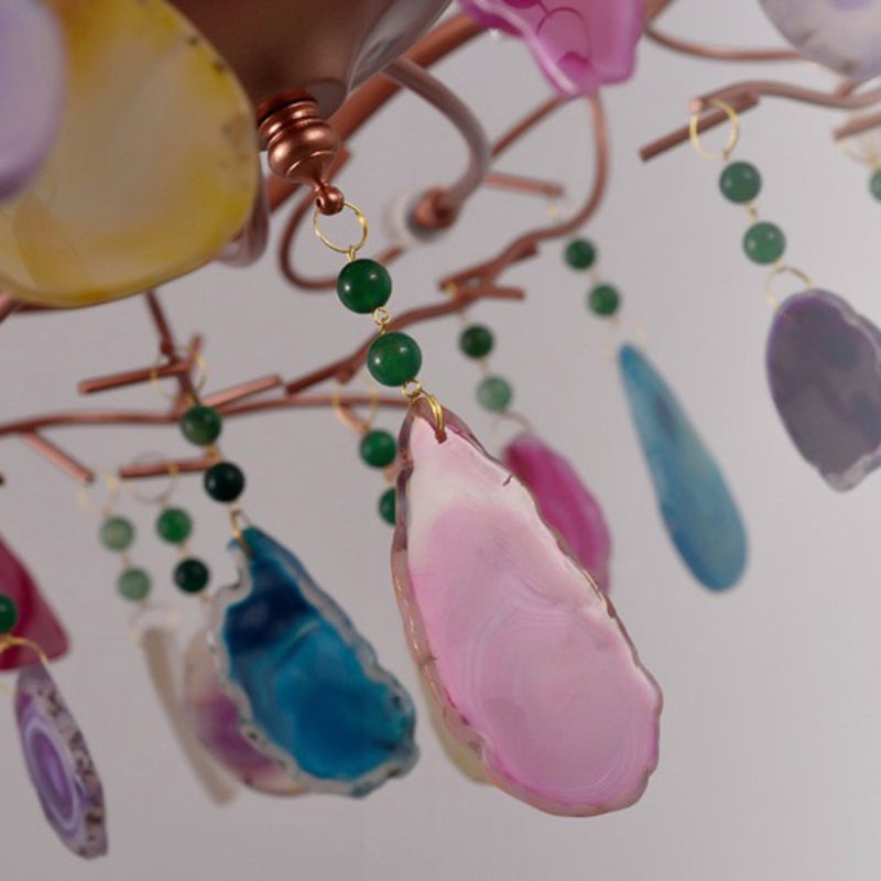 Valentina Art LED Suspension Doré Rosé Métal Pierre d'Agate Salon - Neutralighting