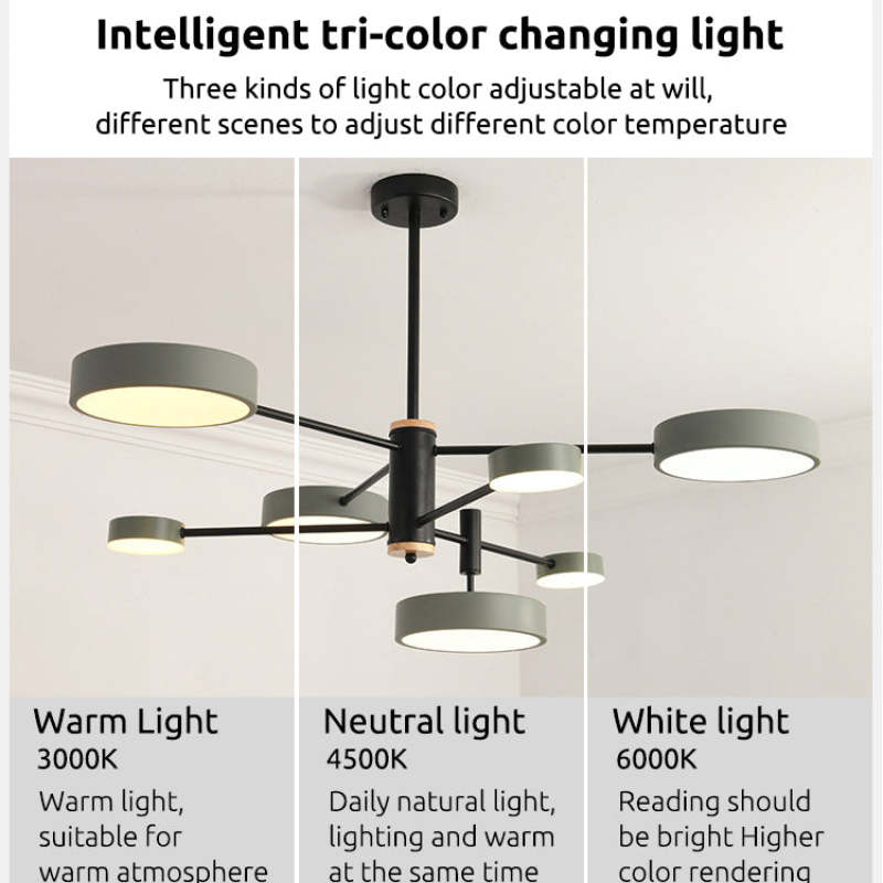 Arisha Suspension Ronde/Linéaire Moderne, Métal/Bois, Doré/Blanc/Gris, Salon - Neutralighting
