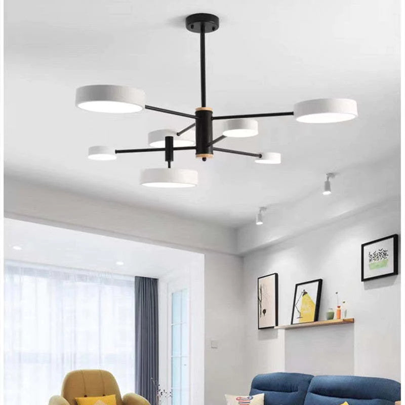 Arisha Suspension Ronde/Linéaire Moderne, Métal/Bois, Doré/Blanc/Gris, Salon - Neutralighting