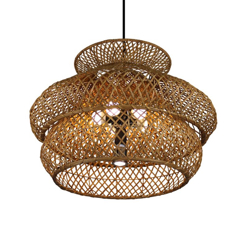 Ritta Vintage LED Suspension Marron Rotin Salon Chambre à coucher - Neutralighting