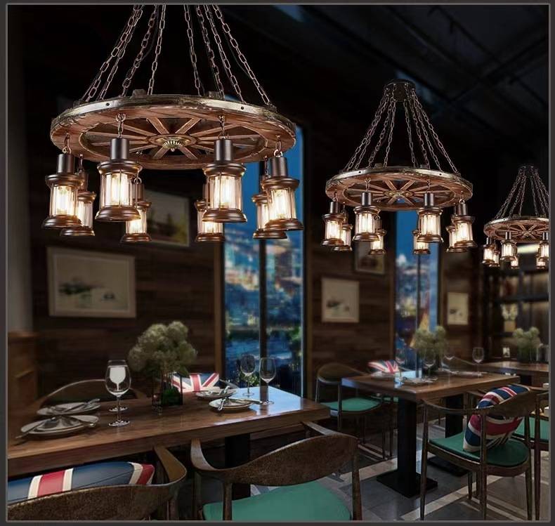 Epoch Ronde Vintage LED Lustre Bois/Métal/Verre Salon Cuisine - Neutralighting