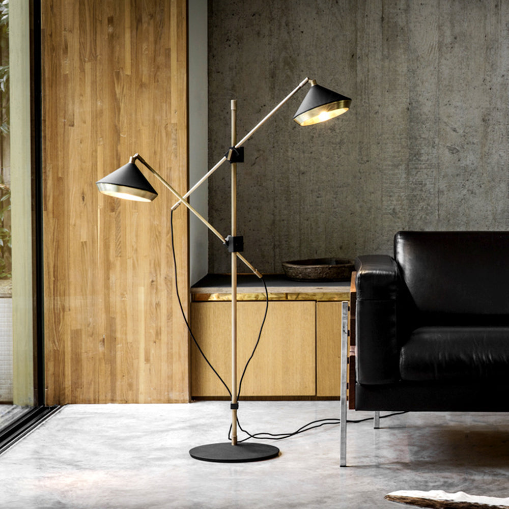 Arisha Design Lampadaire Dôme Vintage Métal Noir/Laiton Salon/Chambre