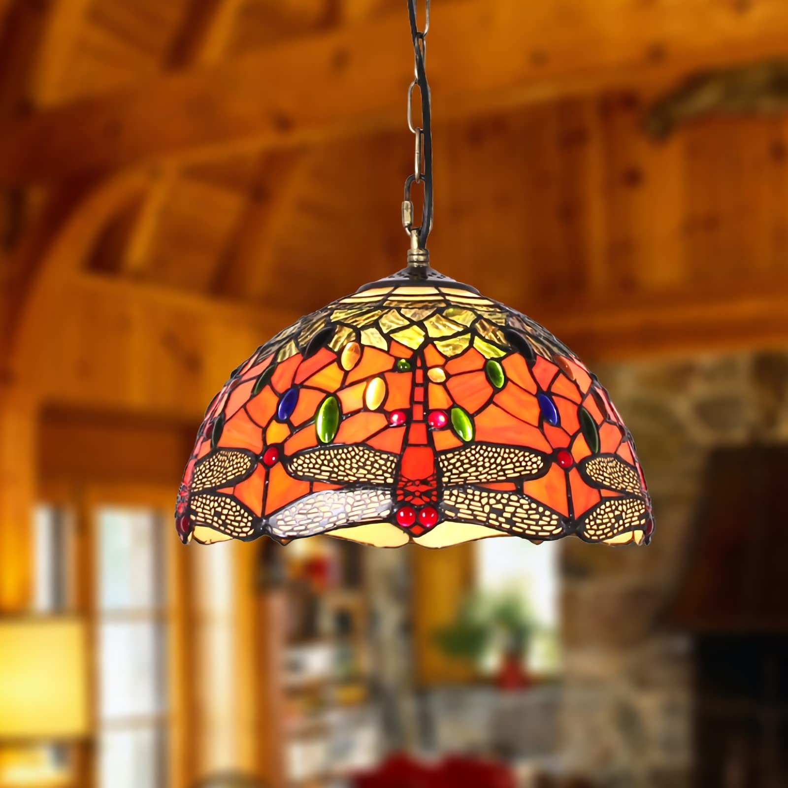 Tiffany Vintage Art LED Suspension Verre Chambre À Coucher - Neutralighting