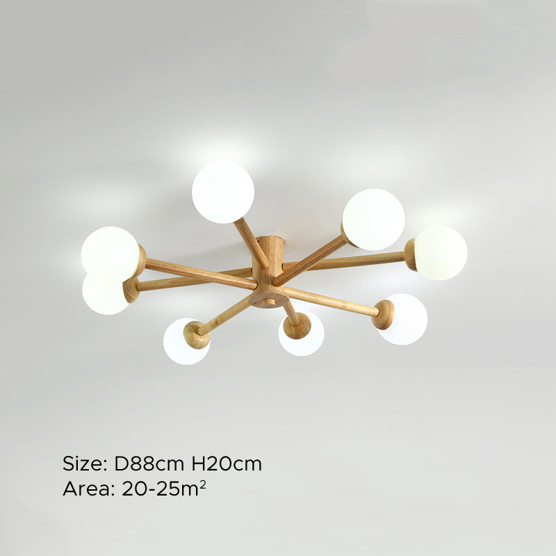 Muto Plafonnier Boule Moderne, Bois/Verre, Bois, Salon - Neutralighting