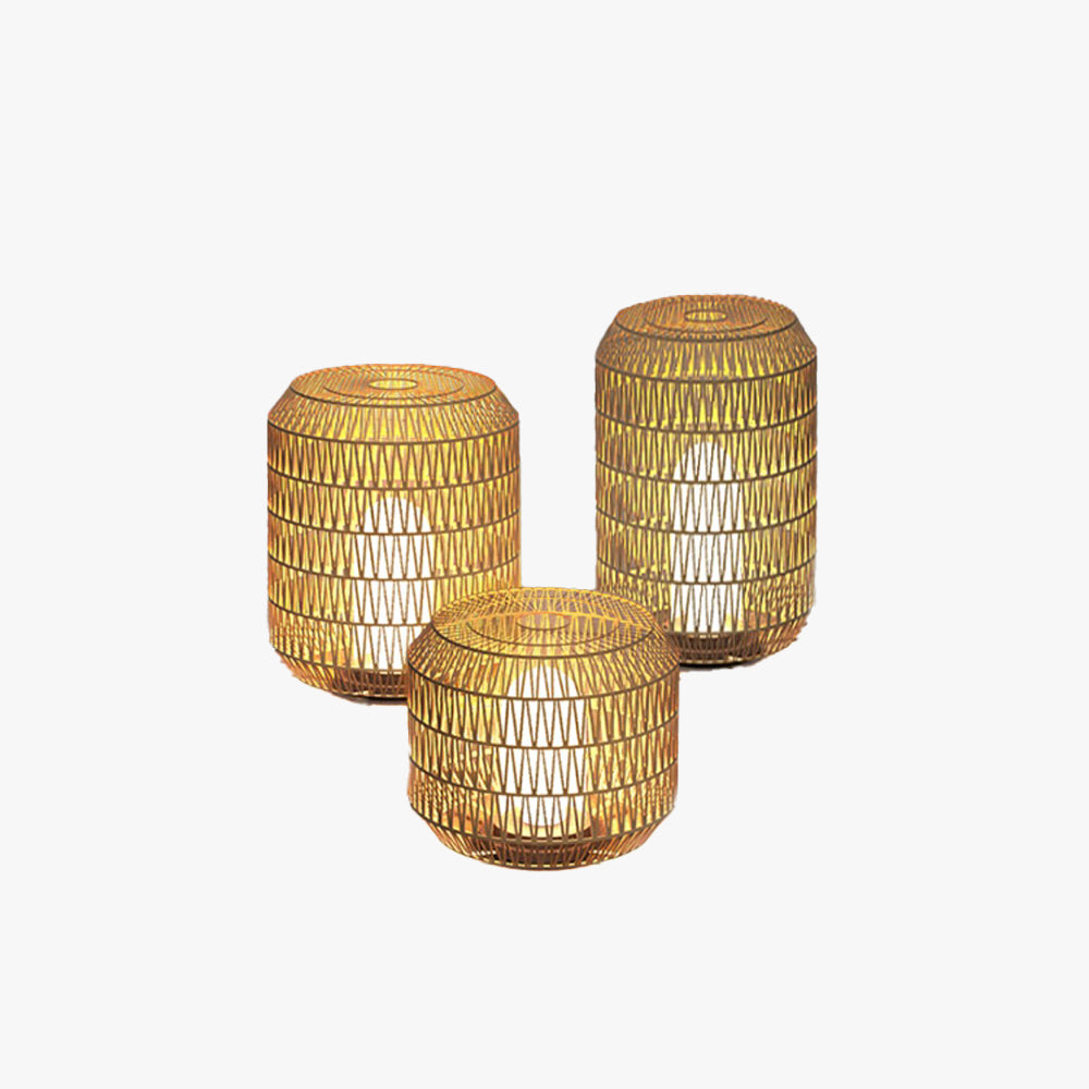 Ritta Lampadaire Cylindre Vintage, Métal/Rotin, Beige, Allée - Neutralighting