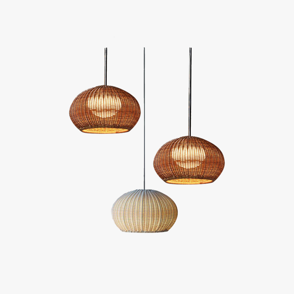 Ritta Moderne LED Suspension Café Beige Métal/Rotin Extérieur - Neutralighting