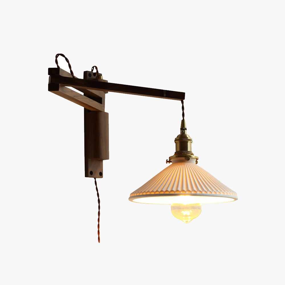 Muto Applique Murale Dôme Vintage, Céramique/Bois, Noyer/Bois/Transparent, Salon - Neutralighting