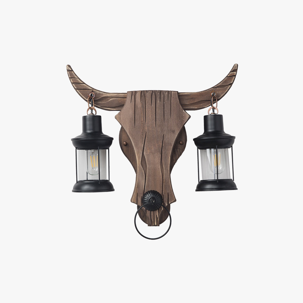 Epoch Applique Murale en Forme de Bulls, 2 Lumières, Bois et Métal
