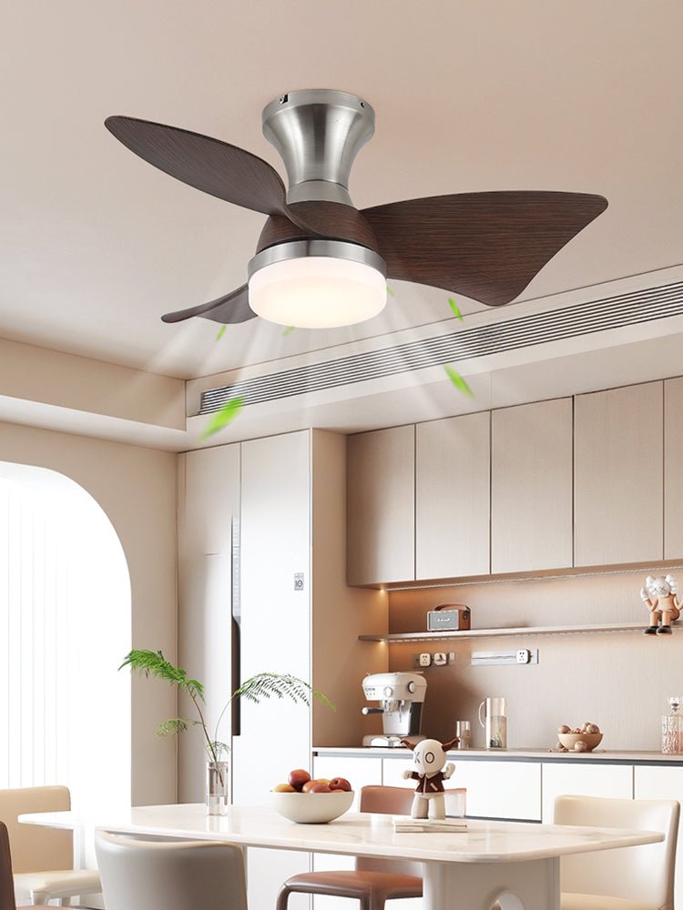 Plafonnier Ventilateur Aureon Moderne en Bois, gros plan de la lumière LED