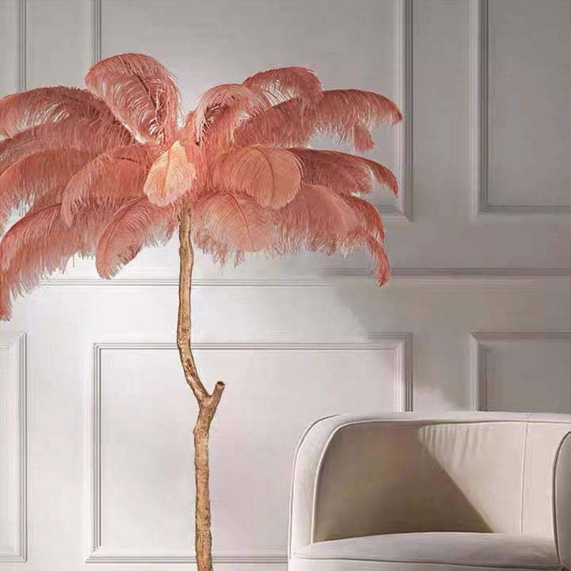 Lampadaire Fleur Luxe Plume/Métal Coloré Salon