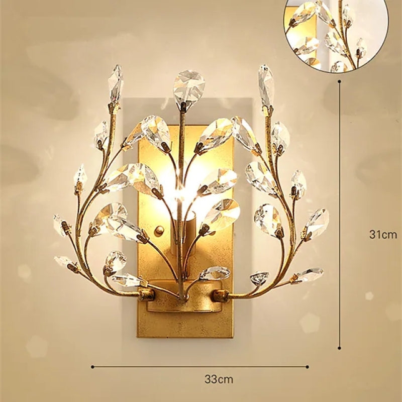 Ray Applique Murale Branche Vintage, Métal/Cristal, Noir/Doré, Salon - Neutralighting