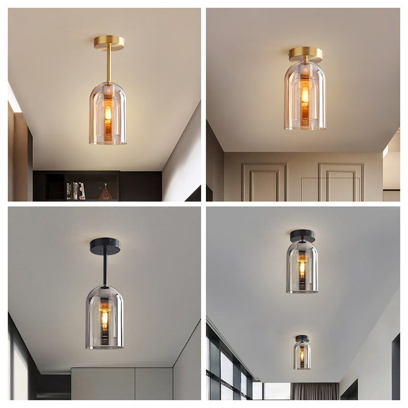 Arisha Plafonnier Cylindre Moderne, Cuivre/Verre, Cognac/Gris Fumé, Salon - Neutralighting