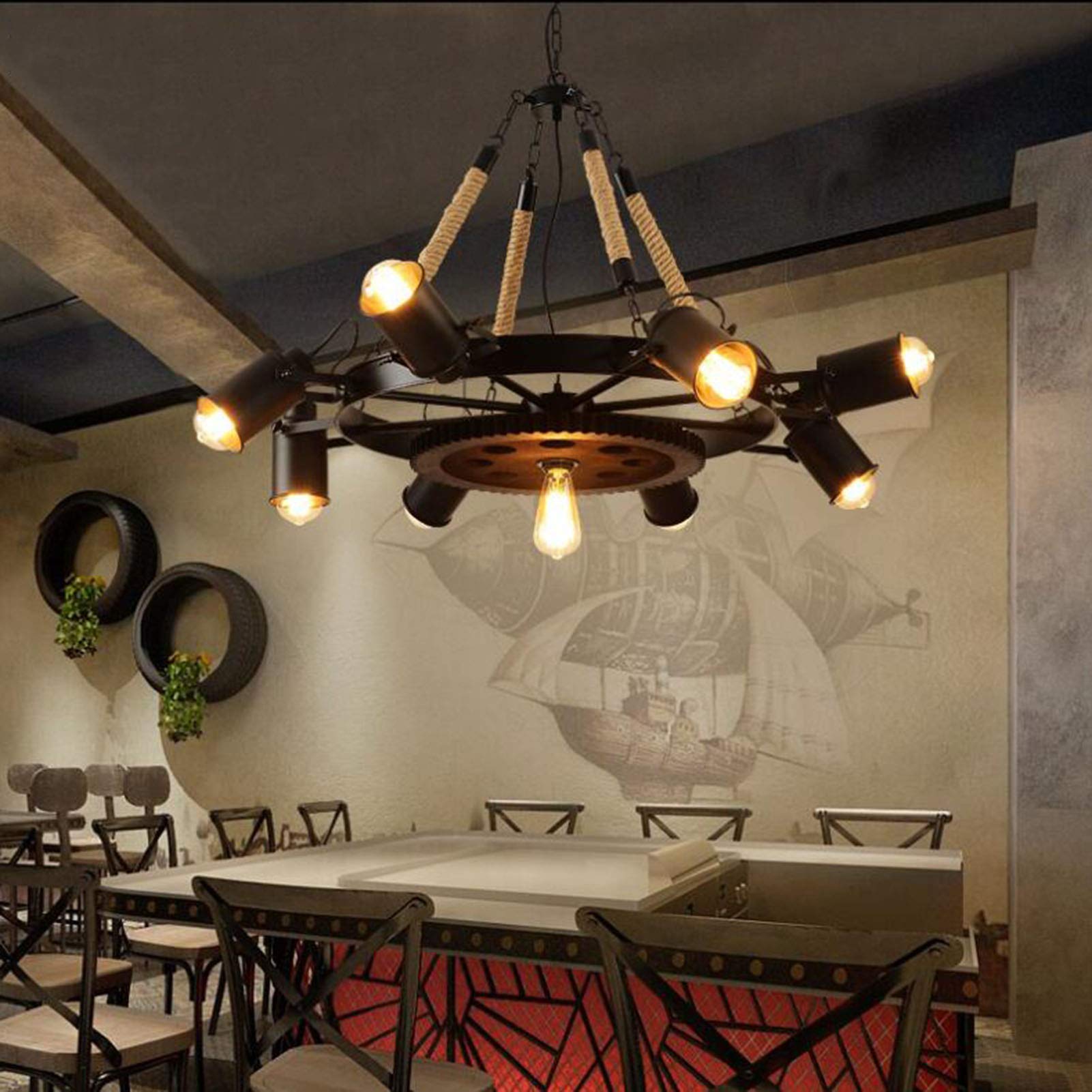Epoch Suspension LED Industrielle Métal Noir/Corde Café/Bar - Neutralighting