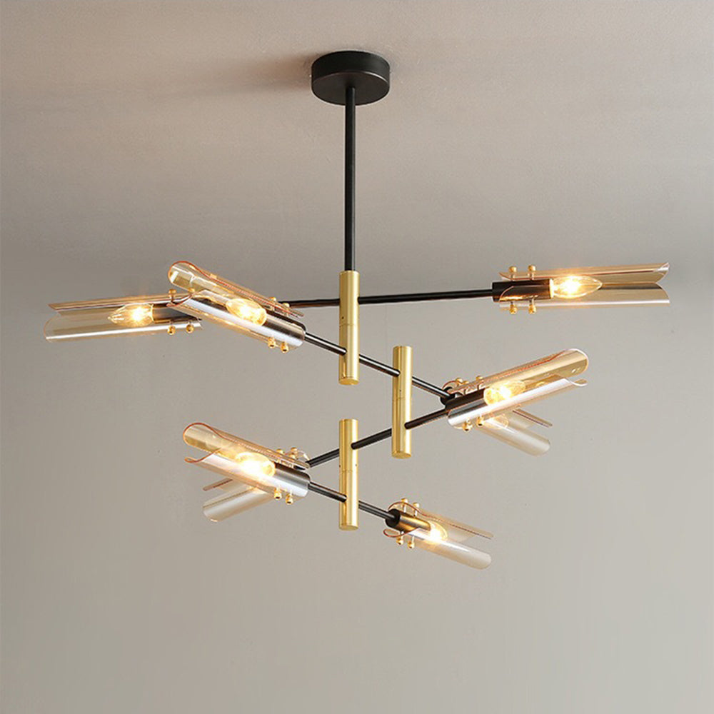 Arisha Plafonnier Linéaire Moderne, Métal/Verre, Gris Fumé/Ambre, Salon