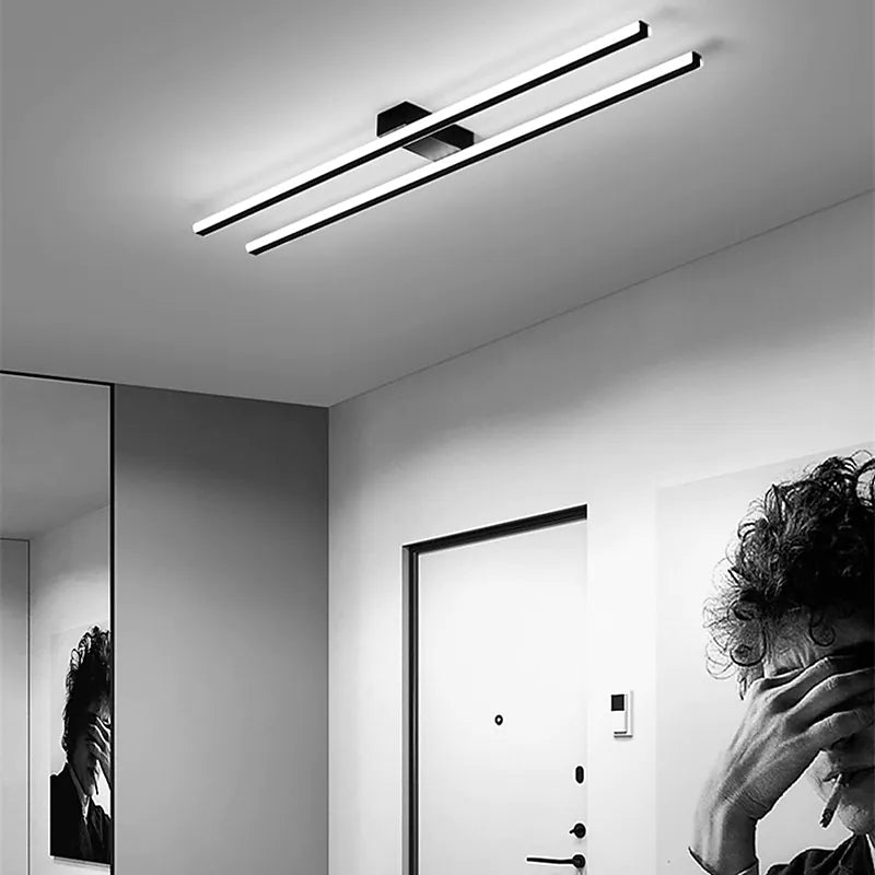 Ray Longue Linéaire Simple Plafonnier, Noir/Blanc/Or - Neutralighting